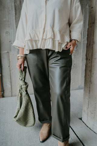 (PREORDER!) MILO LEATHER TROUSERS KHAKI