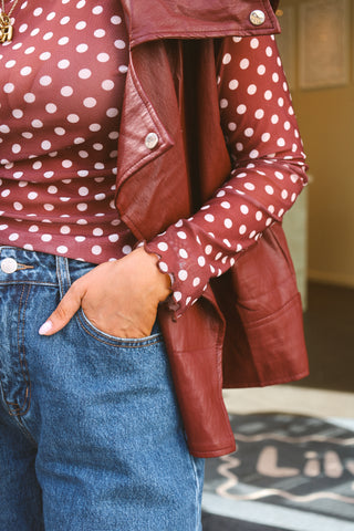 PREORDER - ALBA MESH TOP POLKADOT BURGUNDY