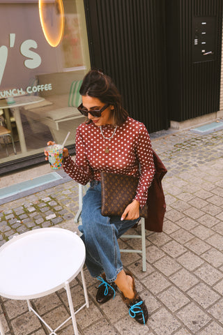 PREORDER - ALBA MESH TOP POLKADOT BURGUNDY