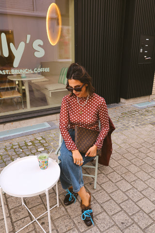 PREORDER - ALBA MESH TOP POLKADOT BURGUNDY