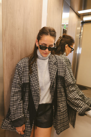 GRACIE CHECKED FRINGE BLAZER BLACK