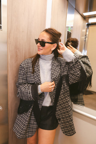 GRACIE CHECKED FRINGE BLAZER BLACK
