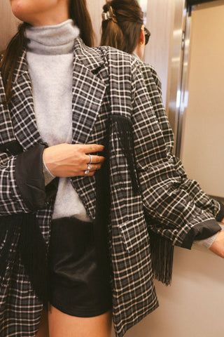 GRACIE CHECKED FRINGE BLAZER BLACK