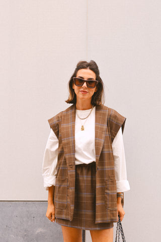 REMI SLEEVELESS BLAZER VICHY BROWN