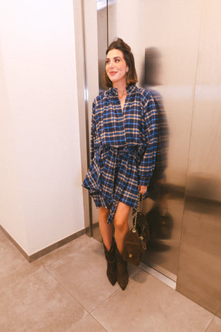 LIVIA CHECKED BLOUSE BLUE/NAVY