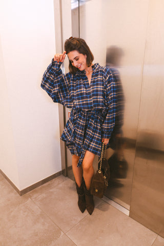 LIVIA CHECKED BLOUSE BLUE/NAVY