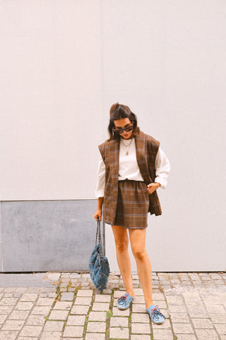 REMI SLEEVELESS BLAZER VICHY BROWN