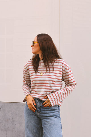 CLEO LONGSLEEVE STRIPES GREY/RED