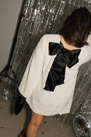 SEQUIN BOW DRESS WHITE