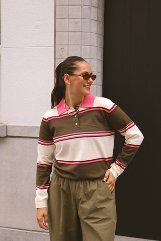 NOMI STRIPED POLO KHAKI/PINK