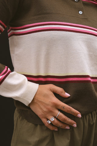 NOMI STRIPED POLO KHAKI/PINK