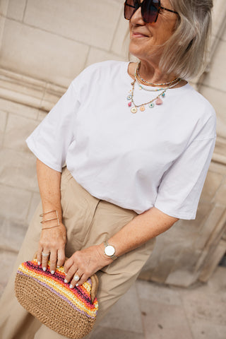 IBIZA CLUTCH STRIPES - CAMEL