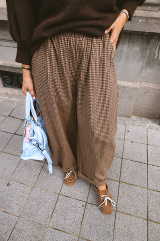 PREORDER - EMMA VICHY TROUSERS BEIGE/BROWN