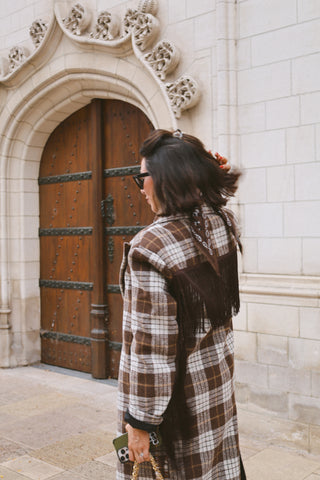 FALLON LONGE FRINGE COAT BROWN