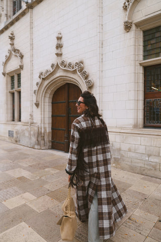 FALLON LONGE FRINGE COAT BROWN