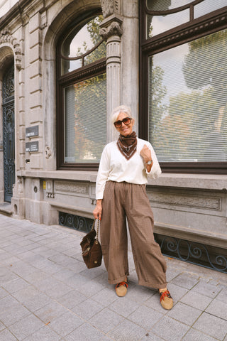 PREORDER - EMMA VICHY TROUSERS BEIGE/BROWN