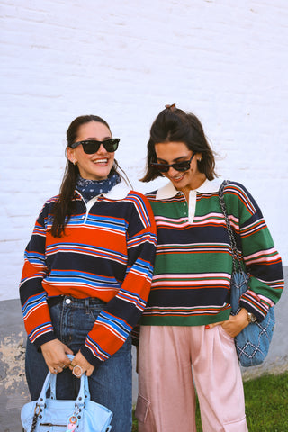 BLAIR STRIPED POLO PINK/GREEN/NAVY