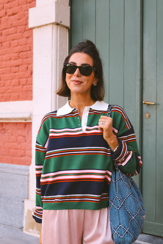 BLAIR STRIPED POLO PINK/GREEN/NAVY