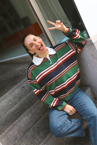 BLAIR STRIPED POLO PINK/GREEN/NAVY