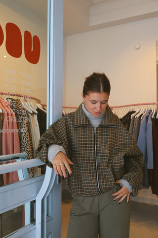 PIPPA CHECKED BOMBER JACKET KHAKI/BEIGE