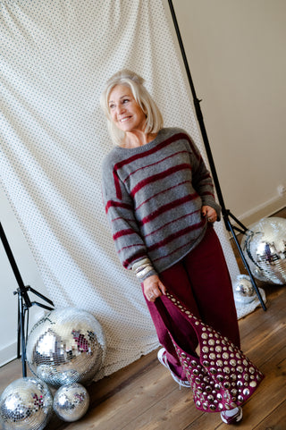 OLGA KNIT STRIPES GREY/BURGUNDY
