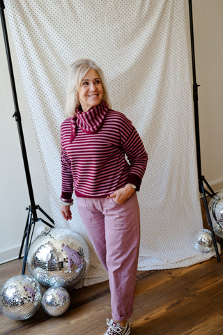 MARIE SWEATER STRIPES BURGUNDY/PINK