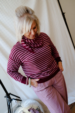 MARIE SWEATER STRIPES BURGUNDY/PINK
