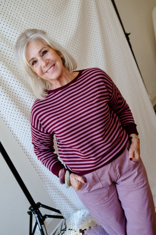 MARIE SWEATER STRIPES BURGUNDY/PINK