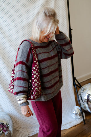OLGA KNIT STRIPES GREY/BURGUNDY