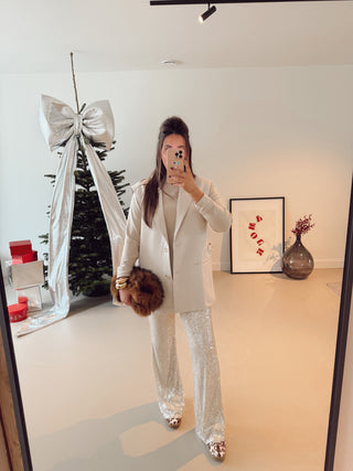 OXANA SEQUIN TROUSERS ECRU