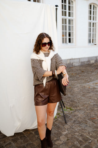 ALICE LEATHER SHORT BROWN
