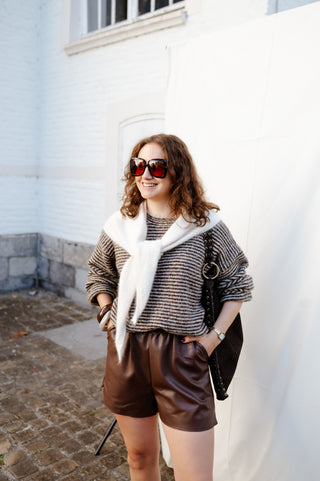 ALICE LEATHER SHORT BROWN