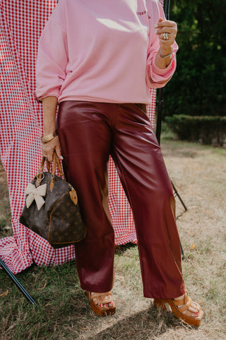 LEO LEATHER TROUSERS BURGUNDY