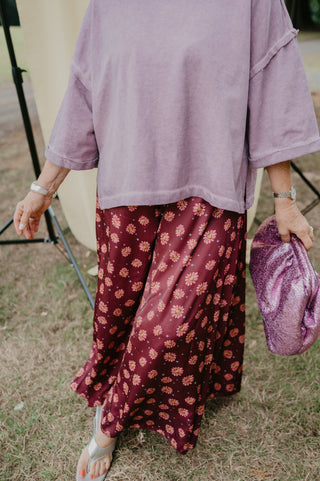 ANNA TROUSERS FLOWER BURGUNDY