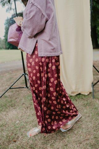 ANNA TROUSERS FLOWER BURGUNDY