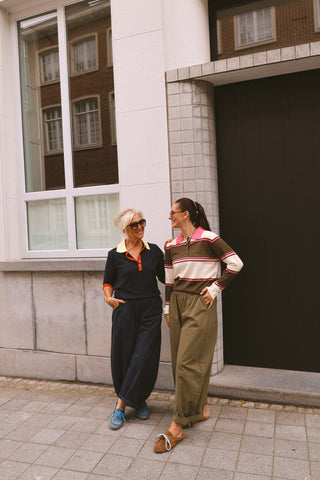 NOMI STRIPED POLO KHAKI/PINK