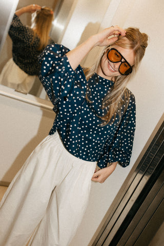 NONA CROPPED BLOUSE POLKADOT NAVY
