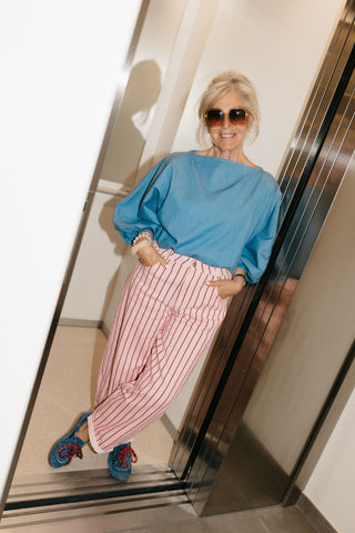 CLAIRE BALLOON JEANS STRIPES PINK/BROWN