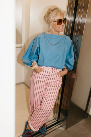 CLAIRE BALLOON JEANS STRIPES PINK/BROWN
