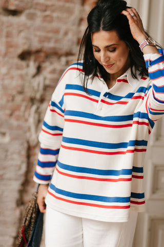 ROMY POLO STRIPES WHITE/BLUE/RED