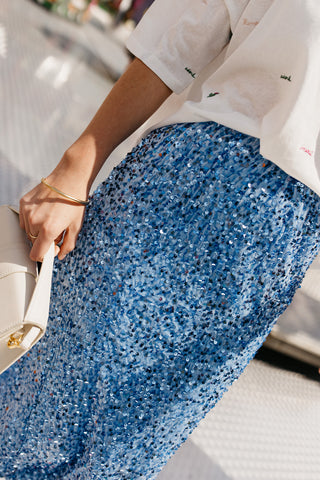 ROSIE LONG SEQUIN SKIRT BLUE