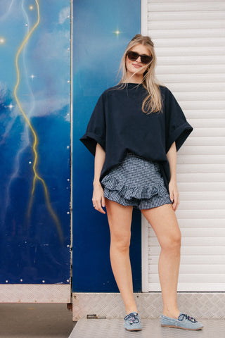 JULIE RUFFLE SKIRT VICHY NAVY