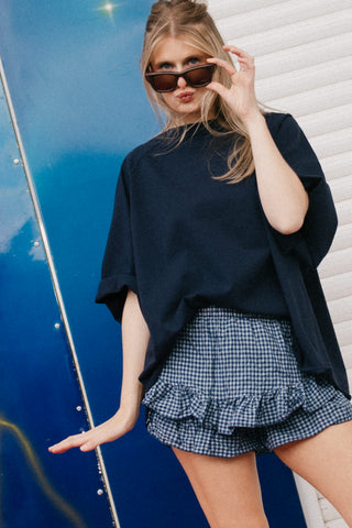 JULIE RUFFLE SKIRT VICHY NAVY