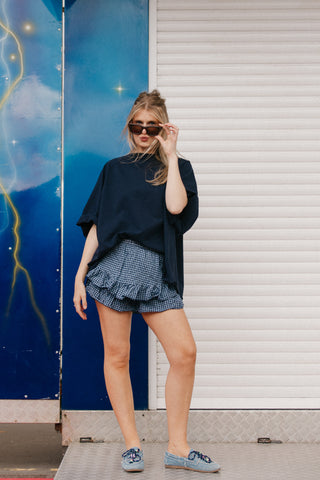 JULIE RUFFLE SKIRT VICHY NAVY