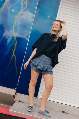 JULIE RUFFLE SKIRT VICHY NAVY