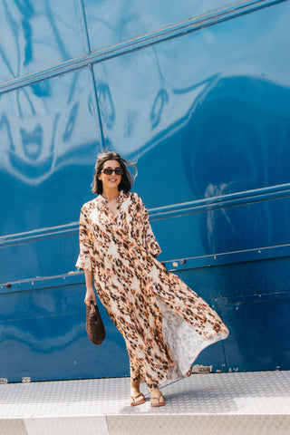 ADA MAXI SATIN DRESS LEOPARD