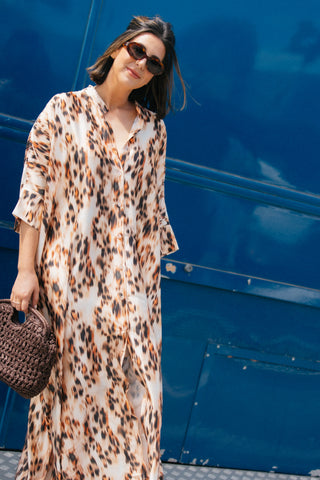 ADA MAXI SATIN DRESS LEOPARD