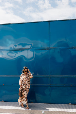 ADA MAXI SATIN DRESS LEOPARD
