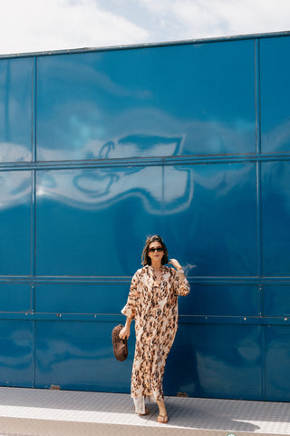 ADA MAXI SATIN DRESS LEOPARD