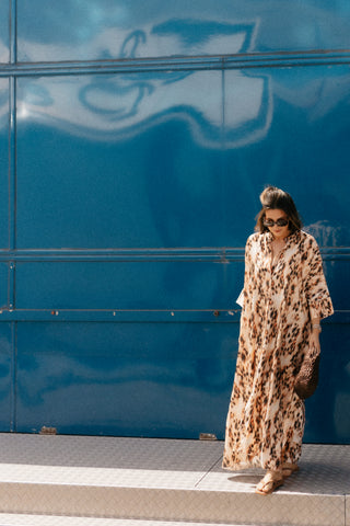 ADA MAXI SATIN DRESS LEOPARD